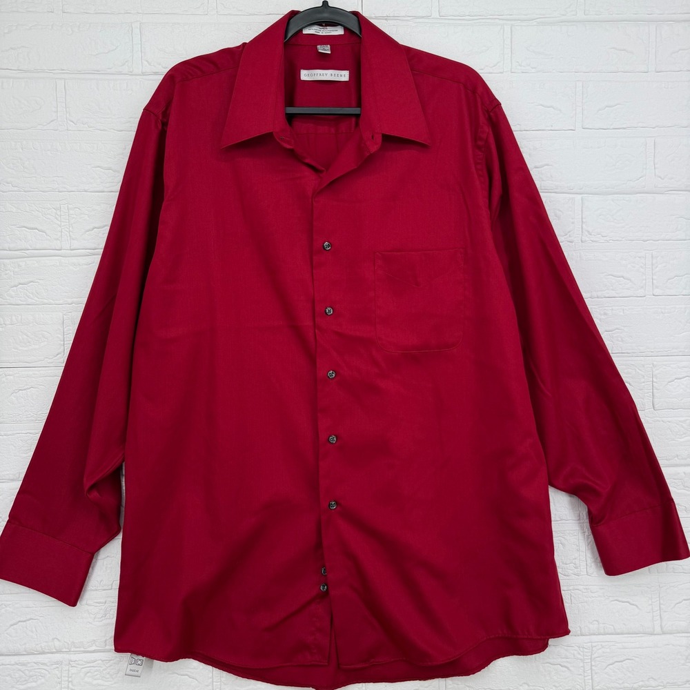Geoffrey Beene Dress Shirt Mens 17 34/35 Red Long Sleeve Button Up Business